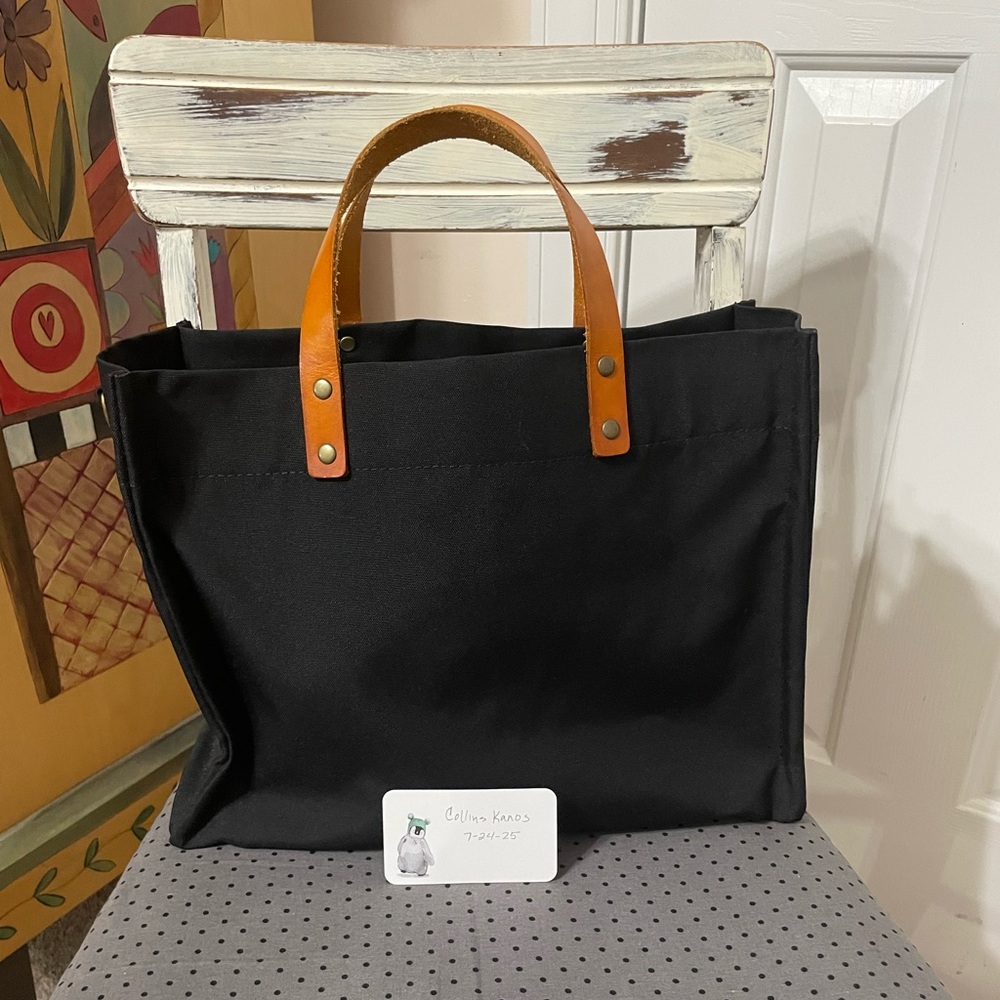 Parker Thatch Black Tote Bag with Tan Handles